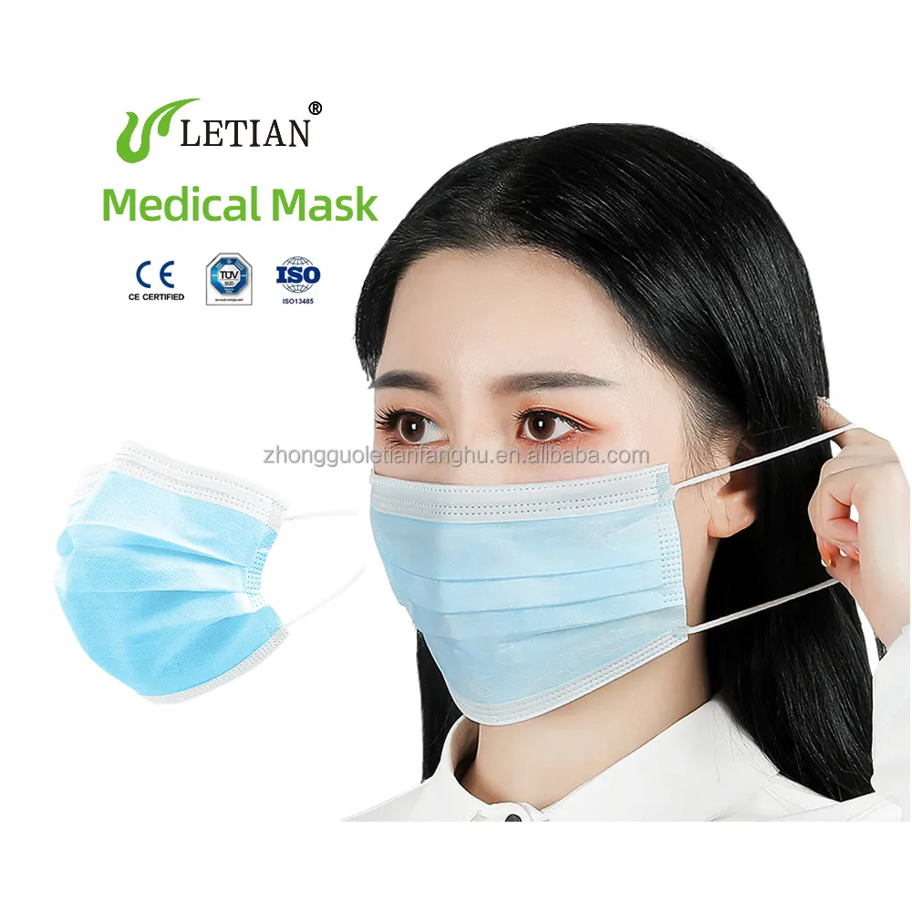 Letian Wholesale 50pc 3ply Surgical Mask Sterilized Face Mask Surgical Blue Medical Mask