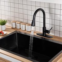 Robinet de cuisine moderne noir en acier inoxydable, monotrou, à poser sur comptoir, avec douchette extractible, mitigeur à levier unique, valve en céramique, pour hôtel