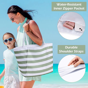 Custom Logo Canvas Long Eco Friendly <b>Waterproof</b> Sand Proof <b>Zipper</b> Closure Shoulder Grocery Tote <b>Bag</b> High Quality Contrasting - Product Image 3