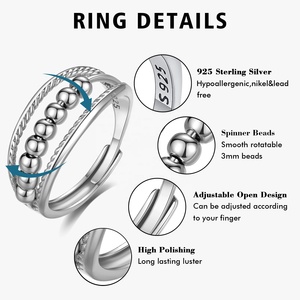 Bijoux uniques vintage design rotatif 925 perles en argent sterling anneau <span class=keywords><strong>anti</strong></span>-anxiété pour femmes ou hommes - Product Image 2