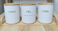 Wholesale Ceramic Sugar Canister with Bamboo Lid and Gold Reindeer Ribbed Ceramic Tea Canisters Use for Room Kitchen Storage Jar