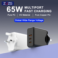Adaptador de Viaje ZUZG PD65W PD 3.0 con 2 Puertos Tipo-C y 1 USB de Carga Rápida, Certificación CE/FCC para Laptop, Celular y Auriculares (EU/UK)