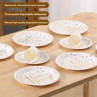 Platos para Cena, Serie con Estampado Dorado, Grado Alimenticio, Gruesos, Impermeables, Resistentes al Aceite y al Calor, Desechables, Decoraciones para Fiestas