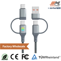 Cable de Carga Rápida PD 4 en 1 Tipo-C, con Trenzado de Nailon, Aleación de Aluminio y Cobre Puro, 60W, para Computadora, iOS e Impresora, Venta al Por Mayor