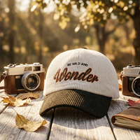 Op maat gemaakte 6-delige gestructureerde corduroy pet baseballcap vintage gebogen klep snapback 3D geborduurde logo tweekleurig groothandel