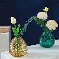 Grand vase en verre créatif à texture de feuilles nordiques, pour fleurs fraîches hydroponiques, salon, table à manger, table basse, style moderne et simple