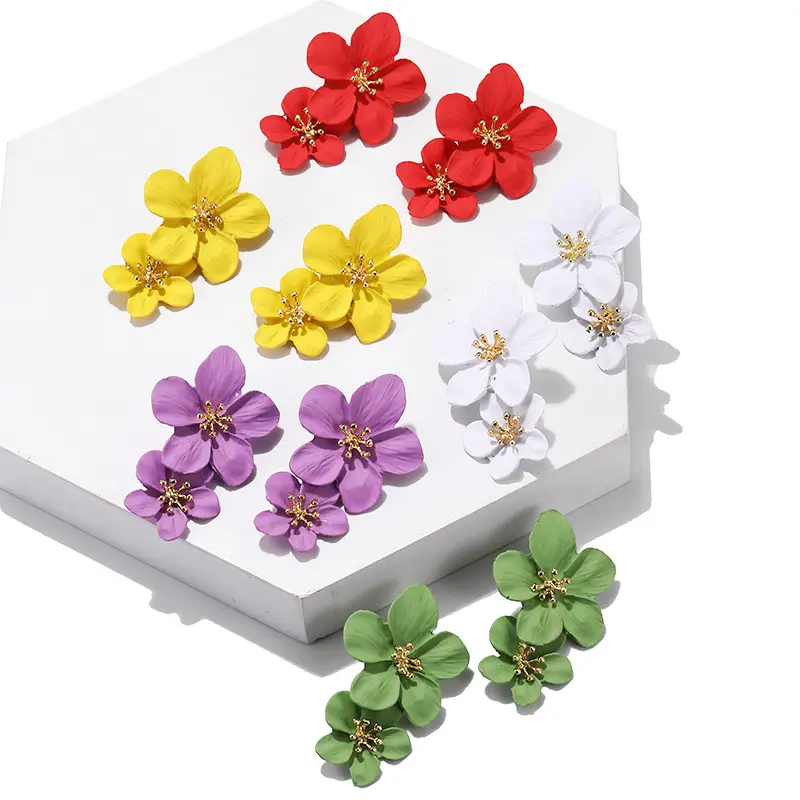 תכשיטים יצרן נשים מכירה לוהטת תכשיטי בוהמית כפולה boho פרח stud עגילים