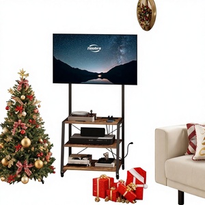 Meuble TV rustique en bois avec support roulant, prises électriques intégrées et étagères de rangement à 3 niveaux pour téléviseurs jusqu'à 55 pouces – Idéal pour salon, chambre et maison - Product Image 1