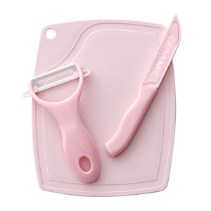 Juego de cuchillos de cocina, juego de 3 piezas de cuchillos para frutas de imitación de cerámica, cortador de verduras, tabla de cortar, pelador de frutas, tabla para picar. - Product Image 5