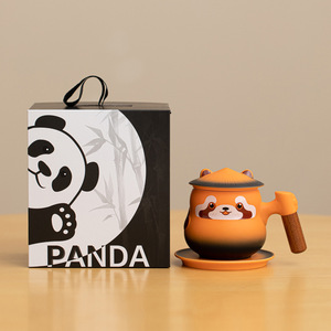 Schattige Panda Keramische Theemok met Scheidingsbeker en Deksel voor Mannen en Vrouwen, Kantoor Gebruik, Filter Waterbeker - Product Image 1