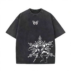 T-shirt imprimé Demon Slayer en coton 100% tissé et lavé, style rétro Harajuku, unisexe, manches courtes, pull pour homme - Product Image 1