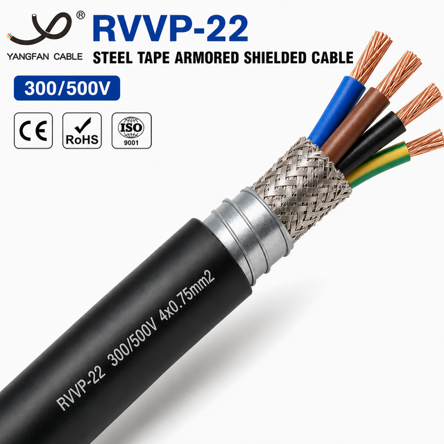 RVVP-22 Galvanized Steel Tape Armor PVC Shielded Armored Cable 300/500V Flexible Stranded Braided Shield Direct Burial
