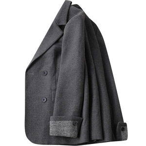 Women's Grey Blazer Thickened Woolen Cotton Padded Korean Style Casual Elegant Commuting Outerwear - Product Image 5