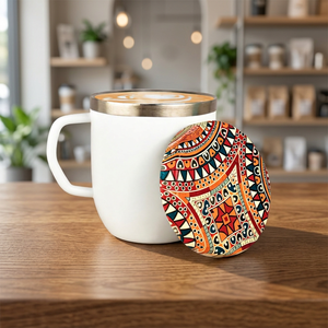Taza de Acero Inoxidable de 250 ml con Tapa, Logotipo Personalizado por Sublimación, Diseño Mandala, Aislada, Retención de Calor por 6 Horas, para Cafetería - Product Image 1