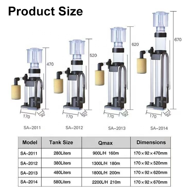 WEIPRO Adjustable Protein Skimmer for 280L-580L Saltwater