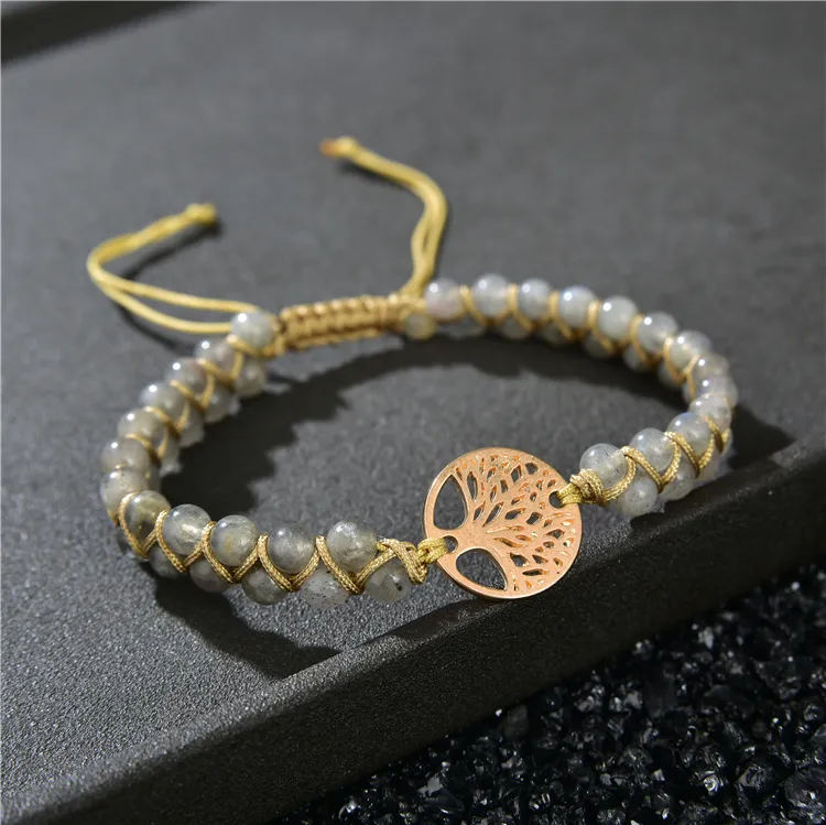 Sản phẩm bán chạy nhất 2024 Bán Buôn Đồ trang sức thời trang đá quý tự nhiên Labradorite Vòng đeo tay cây của cuộc sống quyến rũ hạt vòng đeo tay