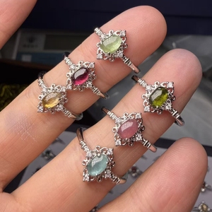 Anillo de Joyería con Piedras Preciosas de Cuarzo Natural Cristal Kindfull al Por Mayor, Aguamarina y Granate, Sanación con Cristales, Ovalado, Tendencia de Moda para - Product Image 5