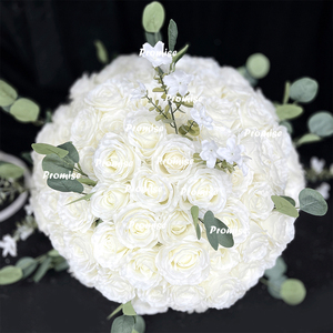 Fleurs de table de promesse et décoration de support pour mariage boule de fleur ronde artificielle de camélia blanc pur - Product Image 2