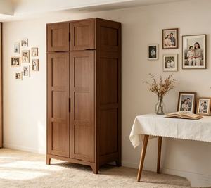 Armoire en bois moderne avec portes battantes style Shaker, en bois massif, meuble de chambre autoportant - Product Image 1
