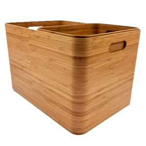 Boîte de rangement en bambou, ensemble de trois pièces, organisateur de bureau rectangulaire avec poignée, sans couvercle, organisateur de bureau - Product Image 2