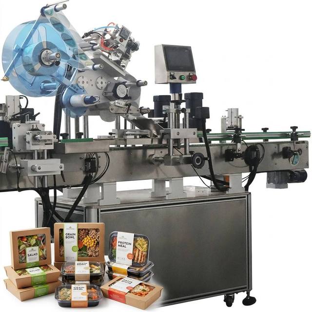 LWT Flat Surface Labeling Machine for Boxed Healthy Meals and Prepared Meals, Automatic Top Labeler for Ready-to-eat Food Boxes