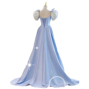 Blue Ball Gown Square Neck Satin Prom Dress Sky Blue Adult Size X072 Contrast Color Elegant Evening Wear - Product Image 5