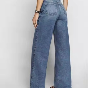 Jean en denim taille haute pour femme, coupe droite large, style Y2K, avec logo, décontracté, coupe ample, en coton respirant - Product Image 5