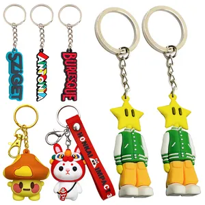 Wholesale 3d logo cartoon character silicone soft pvc rubber key ring keyring key chain custom keychain