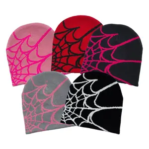 Bonnet Binnie tricoté chaud d'hiver avec logo personnalisé pour hommes et femmes, toile d'araignée, casquette tête de mort, bonnet Jacquard Y2k, vente en gros