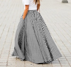 Women Plaid High Waist Midi Skirt <b>Flowy</b> A Line Spring Summer Skirt - Product Image 2