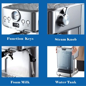 Machine à expresso semi-automatique italienne Orvica en acier inoxydable, réservoir d'eau de 1,2 à 1,8 L, cafetière multifonctionnelle - Product Image 4