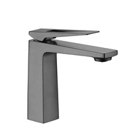 Grifo de Lavabo Cuadrado Monomando Gris Metálico, Cuerpo de Latón, Manija de Aleación de Zinc, Montaje en Cubierta, Grifo Moderno para Baño