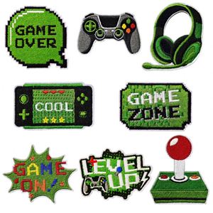 New Iron on Embroidery Green Color Game Series Game Machine Earphone Game Over Level up Patch for Decoration Gift - Product Image 3