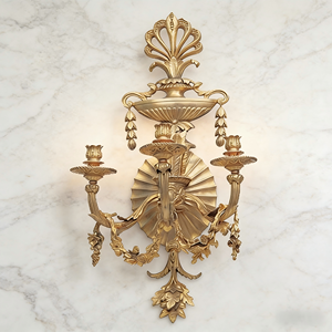 Applique murale néoclassique <span class=keywords><strong>en</strong></span> or 24 carats, luminaire décoratif à 3 bras / lampe / porte-bougie pour la maison, l'hôtel - Product Image 1