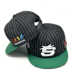 New Style Embroidery logo 5 Panel Stripe Material Unstructured 5.5cm Short <strong>Flat</strong> Brim Snapback <strong>Hat</strong> - Product Image 2