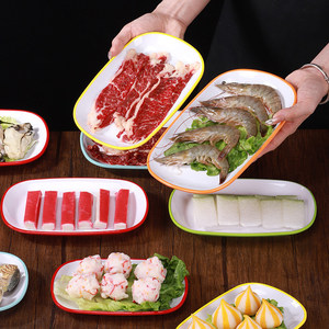Platos ovalados de imitación de porcelana para platos fríos, plato de servir de dos colores para ingredientes de hot pot, para uso en restaurantes y fiestas. - Product Image 2