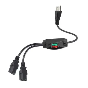 Nieuwe Aankomst Korte Power Y Type Splitter Adapter Kabel Nema 5-15P Naar Dual C13 Connector Met Aan/Uit Schakelaar