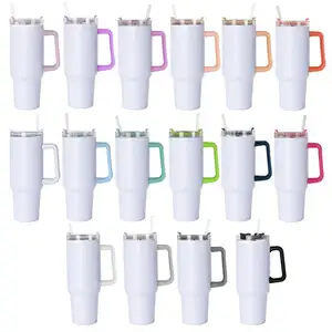 Skinny Sublimation Custom Blanks 40oz White Sublimation Tumbler Cups With Colored Handle