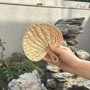 Artisanat chinois traditionnel couleur naturelle <span class=keywords><strong>bambou</strong></span> raphia ventilateur été main feuille de palmier paille rotin tissé ventilateurs - Product Image 5