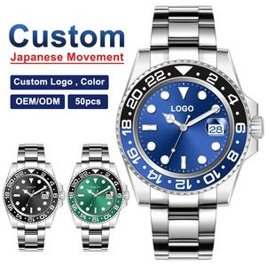 Montres à quartz classiques personnalisées en gros avec logo, bracelet en acier inoxydable argenté, grand cadran, calendrier, aiguilles lumineuses, étanches 5 ATM - Product Image 1