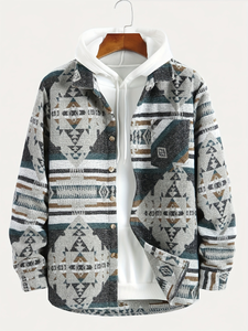 Giacca Casual da Uomo Personalizzata con Stampa Azteca, Bottoni, Maniche Lunghe in Lana, Leggera, con Risvolto, Stile Western - Product Image 3