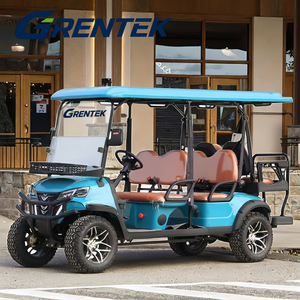 Voiturette de golf électrique GRENTEK 4+2 places rouge avec garnitures et toit noirs pour terrains de golf et centres de villégiature, utilisation hors route non publique - Product Image 4