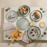 EKA Ensemble de vaisselle en céramique moderne 12 pièces, glaçure réactive, OEM/ODM, ensemble de plats et de bols, vaisselle en grès de luxe