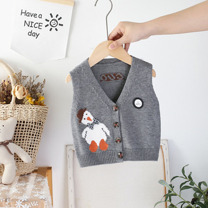 <b>Boys</b> Girls Knitted Sweater <b>Vest</b> Cartoon V Neck Button Front Sleeveless Outerwear for Spring Autumn - Product Image 4