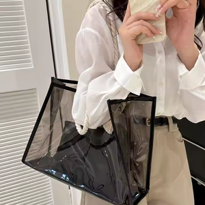 Bolsa de Mano de Moda para Mujer, de Lujo, con Logotipo Personalizado, Color Beige y Negro, Cierre de Hebilla de PVC, Transparente, para Deportes al Aire Libre - Product Image 4