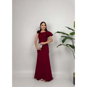 Elegante Vestido de Noche Largo Amarillo con Hombro Descubierto, Volantes, Diseño de Rosa, Cintura Natural y Cuello Redondo para Boda - Product Image 4