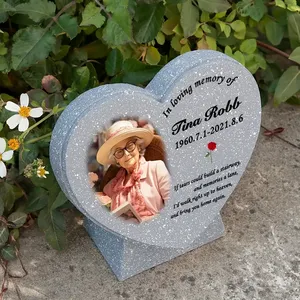 Personalizzato cuore Memorial lapide con cornice fotografica, lapide con inciso poema per giardino cimitero arredamento, simpatia regalo - Product Image 2