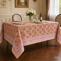 Nappe HuaLai 90x132 pouces en faux coton à imprimé floral champêtre, motif botanique rose poudré, pour table à manger, taille personnalisée