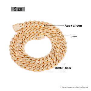 WS ANB0024 批发男女通用 14 毫米铜质 18K 镀金粗链嘻哈时尚古巴链镶锆石广东项链 - Product Image 6