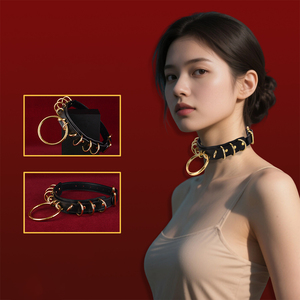 Collares de Bondage para mujer Collares sumisos de cuero BDSM Premium bloqueables con anillo - Product Image 2